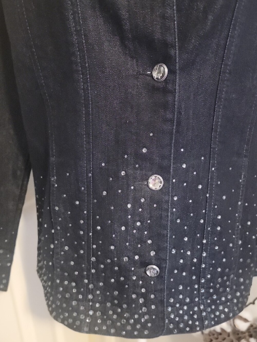 Chico's Platinum Denim Jacket with Hem and Cuff Stud Detailing - Picture 2 of 6